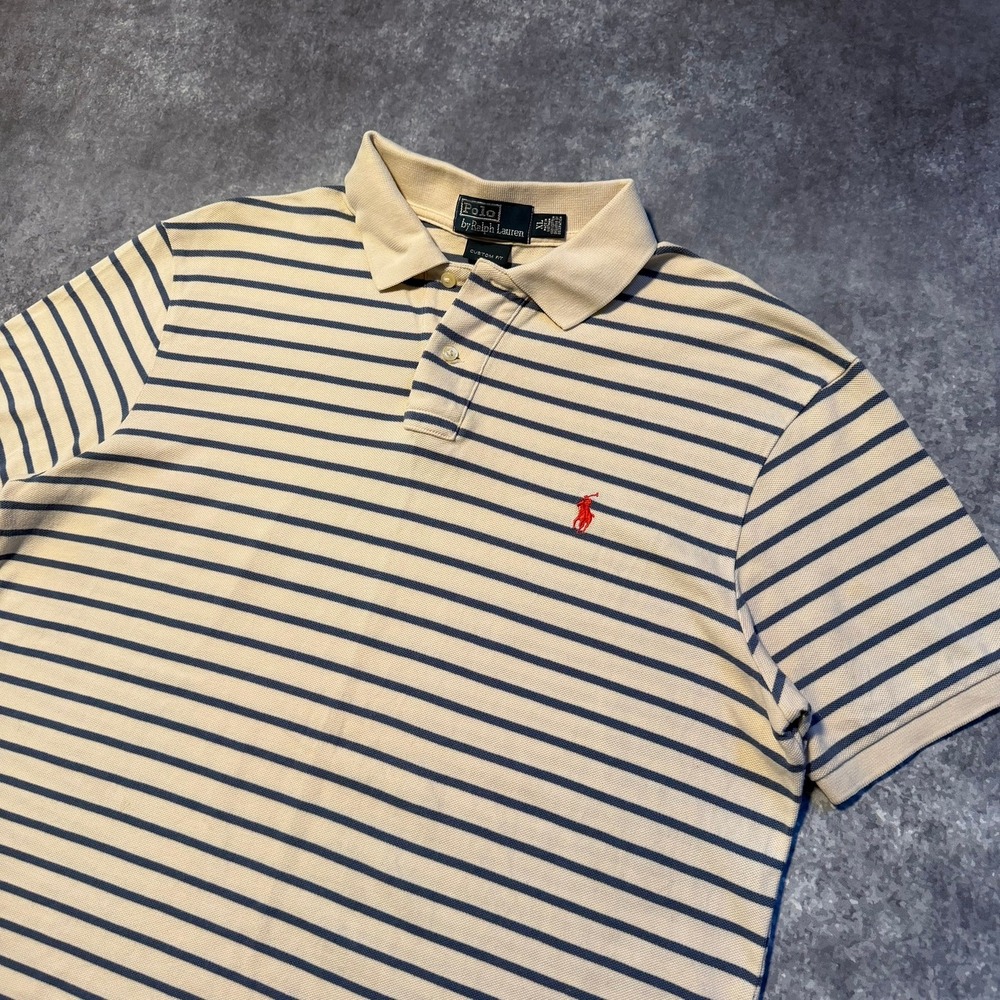 Vintage Polo Ralph Lauren Mens Custom Fit Striped Short Sleeve Polo Shirt‎ XL